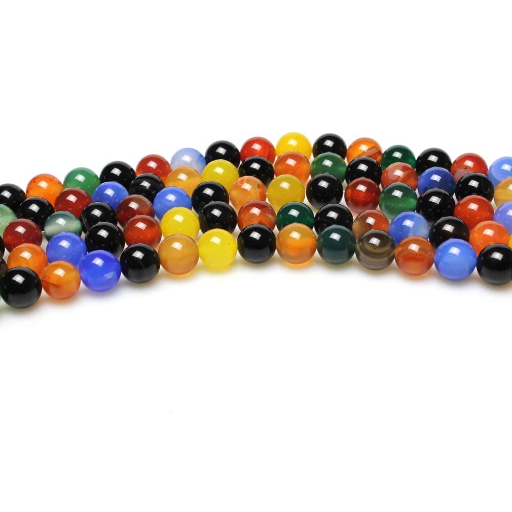 MJDCB Natural Stone Beads Colorful Agate Round Loose Beads for DIY Necklace Bracelat Jewelry Making (10mm)
