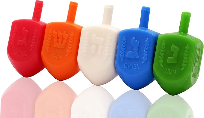 Hanukkah Dreidels Multicolor Plastic Chanuka Draydels with English Transliteration, Includes Dreidel Game Instruction Cards (1000-Pack)