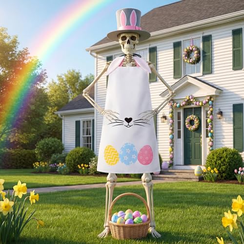 Mepase 12ft Skeleton Costume Accessories Set Oversize Hat and Apron Prop Giant Outdoor Indoor Yard Garden Lawn Decoration - style: Easter