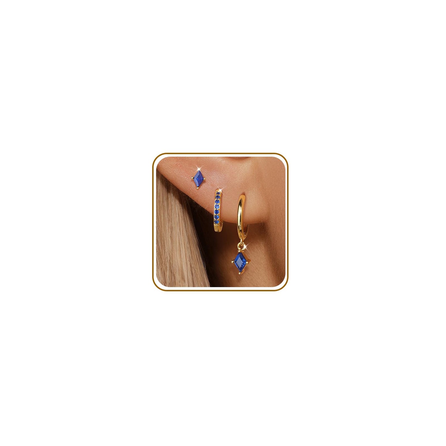 Gold Hoop Earrings Set for Women, Dainty 14K Gold Plated Dark Blue Earrings, Hypoallergenic Trendy Small Earring Stacks Multiple Piercing, Huggies Earring for Women Blue