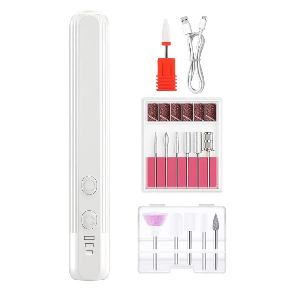 Professional Electric Nail Drill, 30,000 RPM Portable E-File Kit with 12 Drill Bits & LED Light, 3 Speeds & Reversible Direction, Type-C Rechargeable Nail Buffer for Acrylic, Gel & Manicure