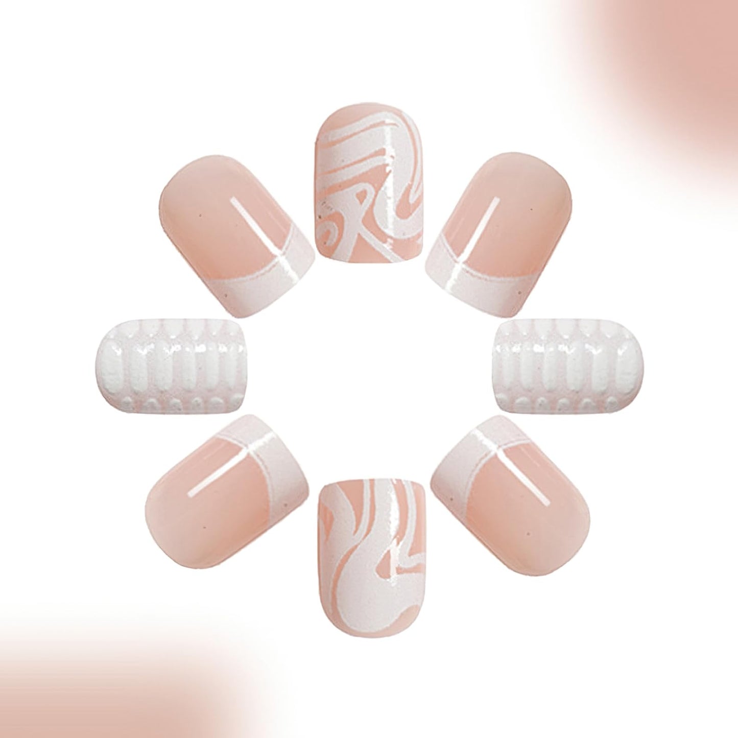 MKWNTG French Tip Press On Nails - Square, Short, Glossy, Full Cover, White Striped Design, Reusable Artificial Acrylic Nails for Women & Girls (24Pcs)
