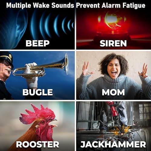 Sharp Big Bang 115dB Alarm Clock for Heavy Sleepers, Dual Alarms | 6 wake sounds; Large red LED display; Adjustable dimmer; Battery backup; Extra-loud 115dB alarm; Dual alarm settings
