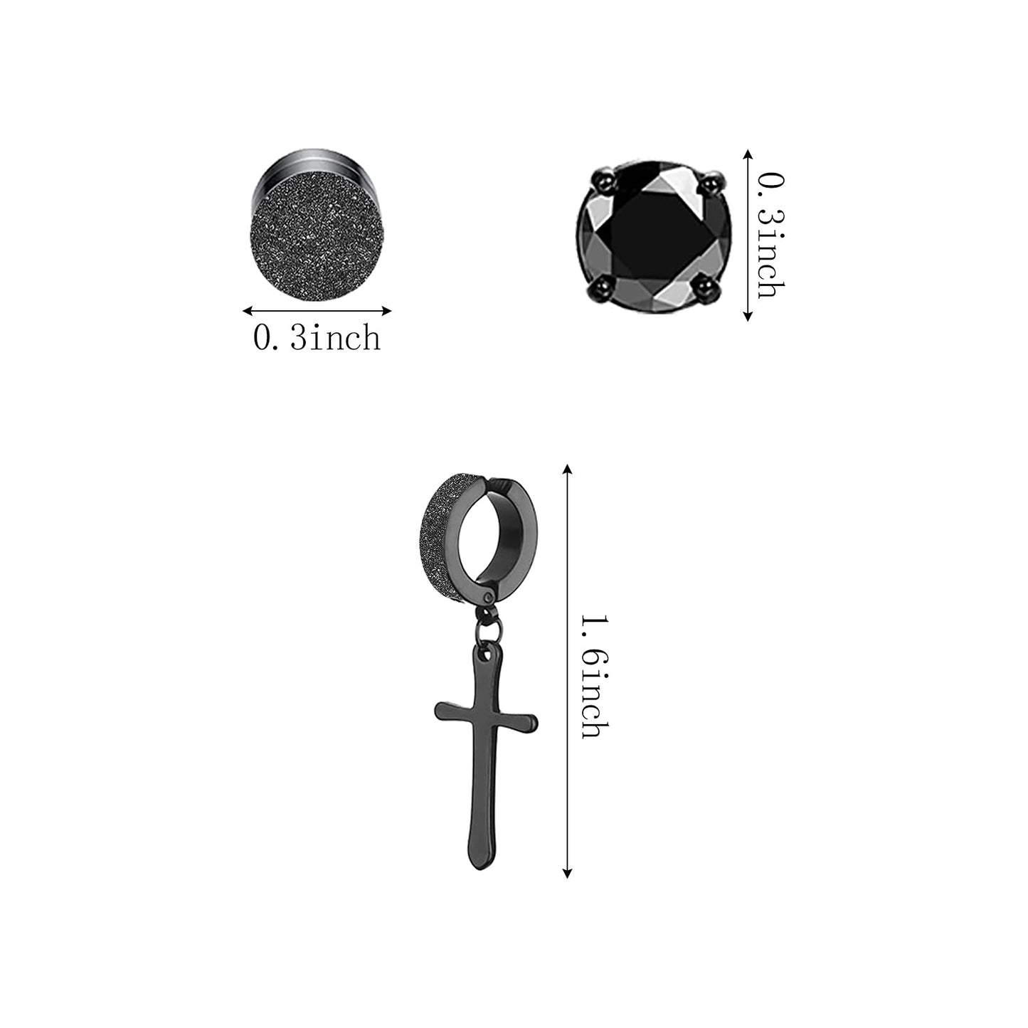 NEWITIN 15 Pairs Magnetic Stud Earrings for Men Clip on Earrings Stainless Steel Magnet Earring Unisex Dangle Cross CZ Hoop Magnetic Stud Earring Set for Men Women