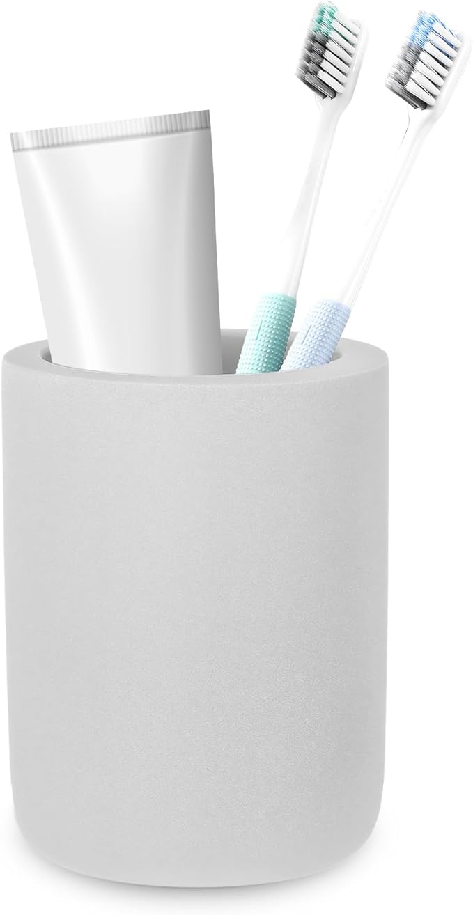 Diatomite Toothbrush Holder, BOJDOPIE Water Absorption Quick Drying Bathroom Countertop Organizer, Stand Cup for Toothpaste Makeup Brushes Razors (Light Grey)