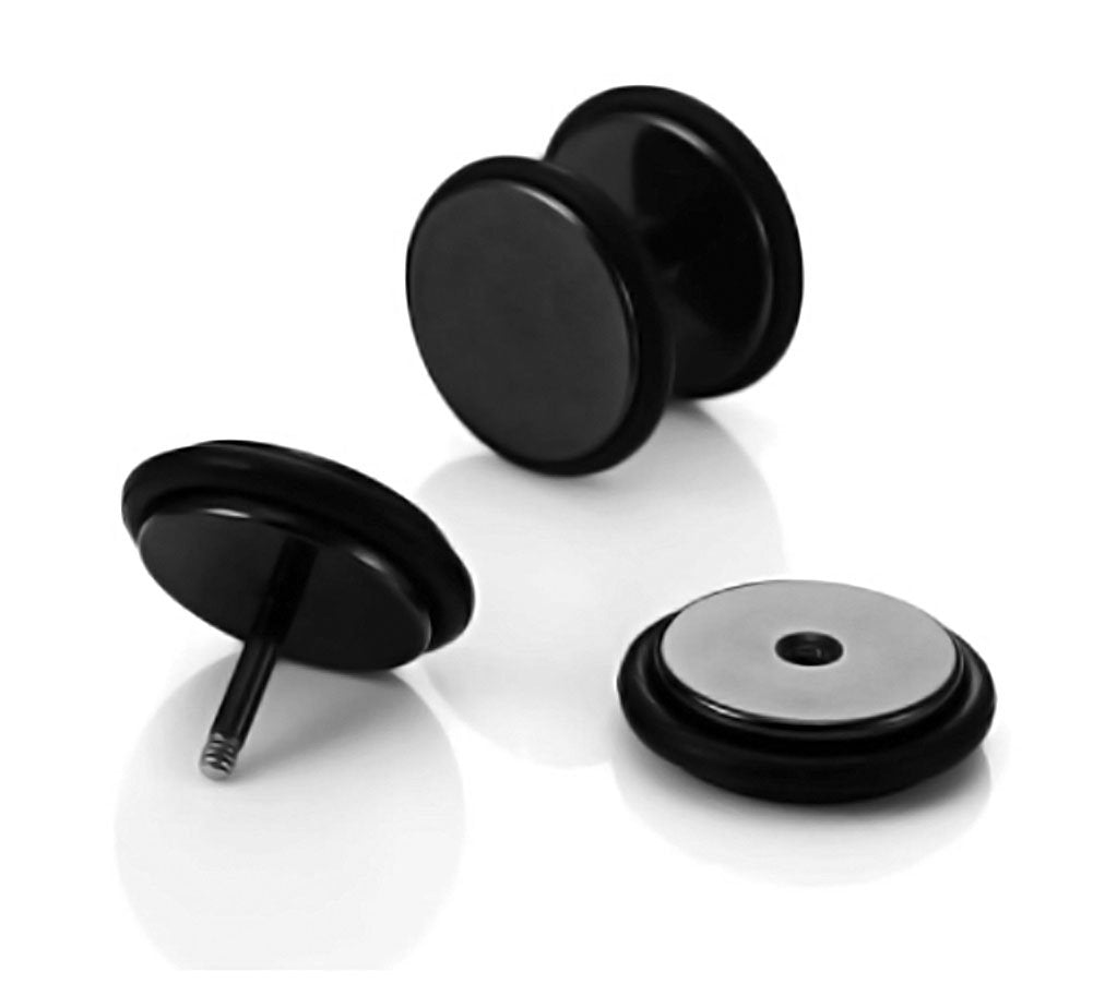 Zysta Pair Black 18G Screw Fake Gauge Stainless Steel 6mm Post Ear Piercing Plug Tunnel Earring Studs Women Men 8mm Barbell