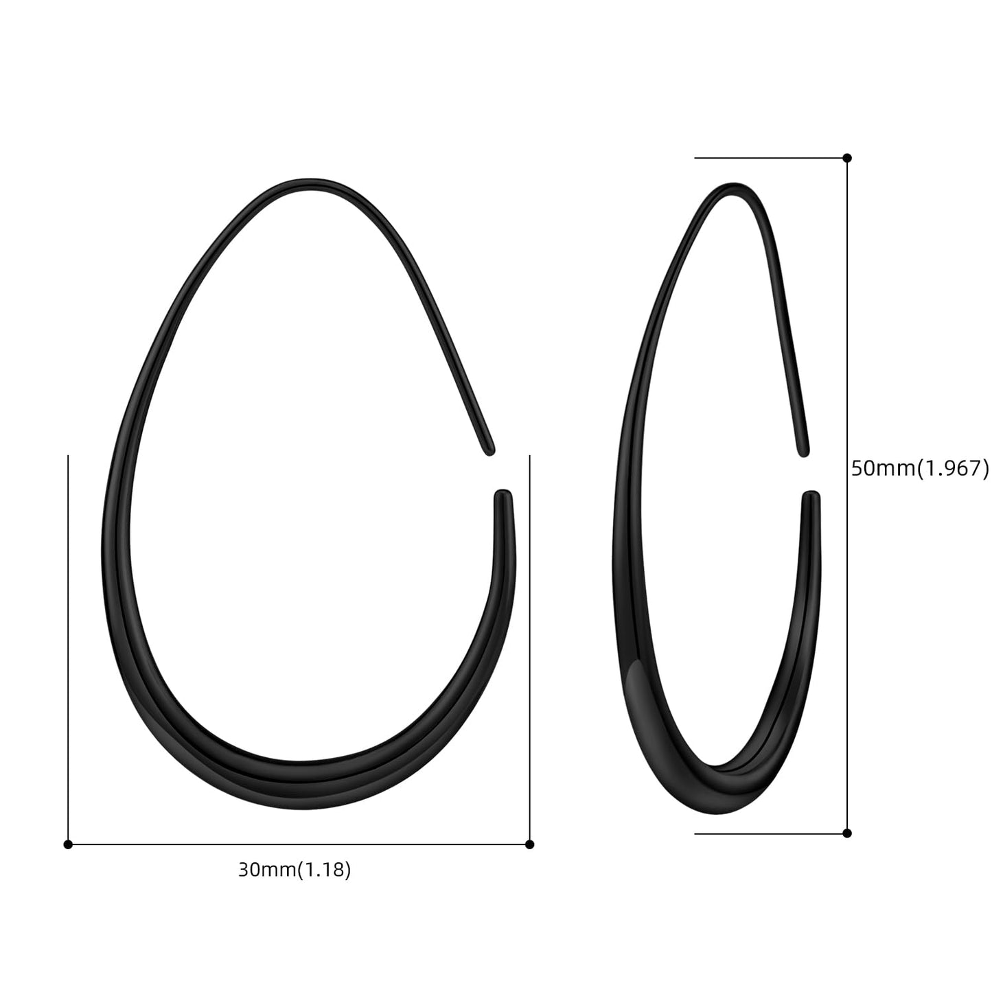 Lightweight Teardrop Hoop Earrings for Women - 14k Gold/White Gold Plated Large Oval Pull Through Hoop Earrings High Polished Statement Jewelry Gift for Women (black 50 * 30)
