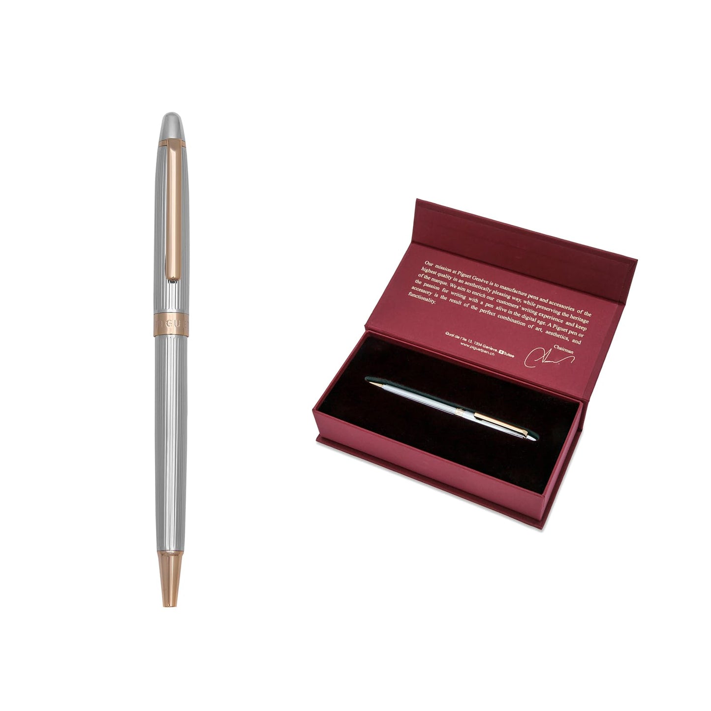 Piguet Genève – Luxury and Ergonomic Rollerball Signature Pen – Sigma V Signature – Blue Ink – Gift Boxed with Universal Refill (Deluxe)
