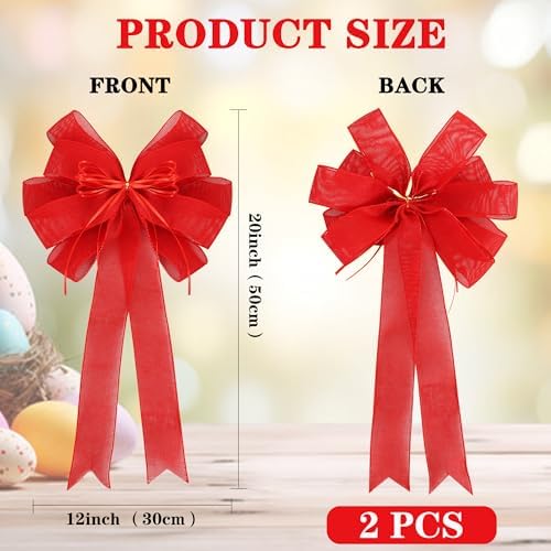 2 Packs Large Red Valentines Wreath Bows, Large Easter Spring Tree Topper Bow for Christmas Tree, Easter Bow, Valentine Decoration Home Front Door Outdoor Decor (12x20in)