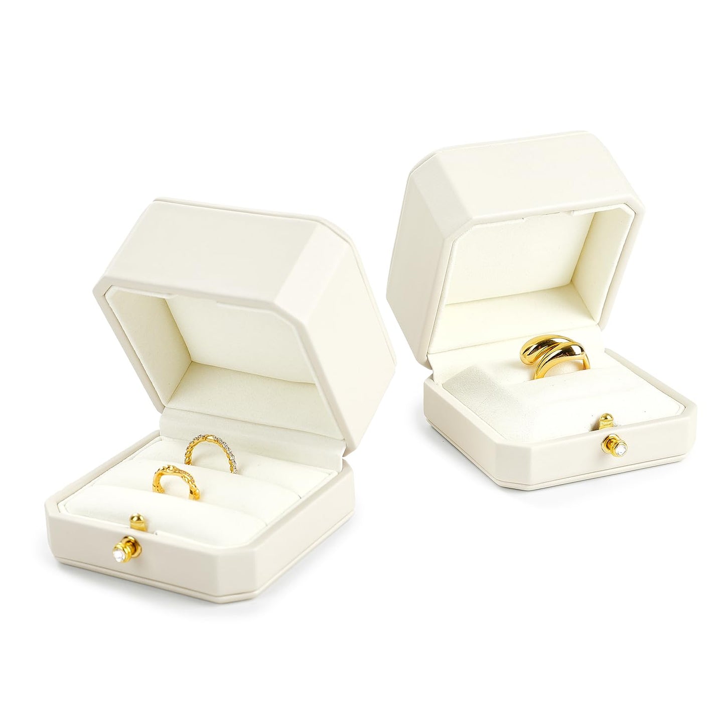 Oirlv Premium Leather Double Ring Box for Wedding Ceremony Engagement Ring Bearer Couple Jewelry Gift Box(White,Double)