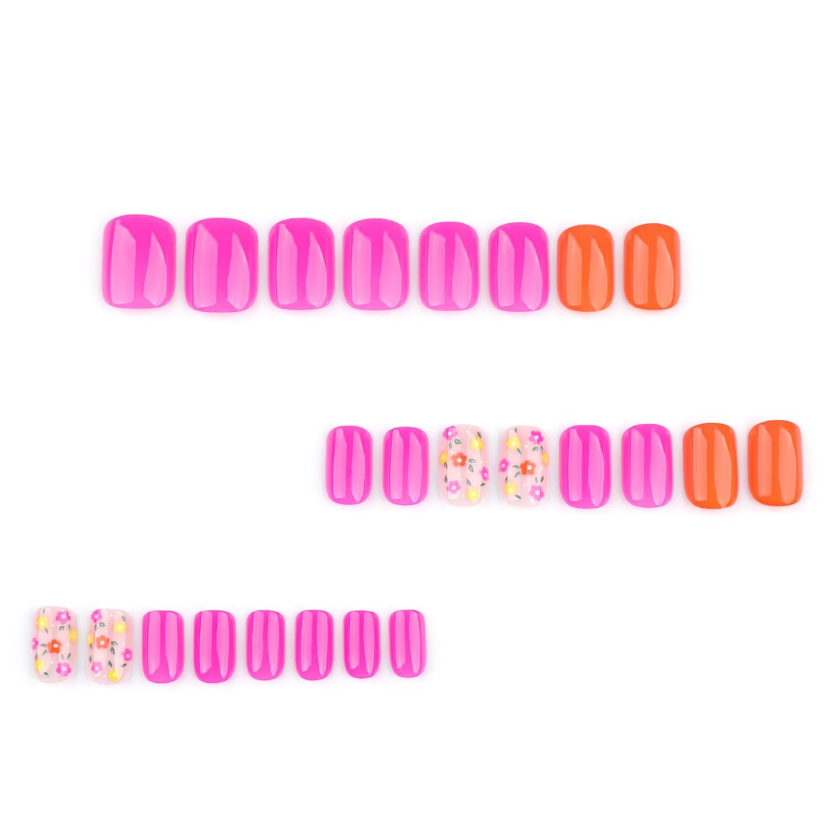 Short Square Press on Nails Flower Fake Nails Spring Summer False Nails Press ons with Multicolor Floral Print Cute Acrylic Nails Full Cover Glue on Nails Stick on Nails for Women Manicure 24Pcs