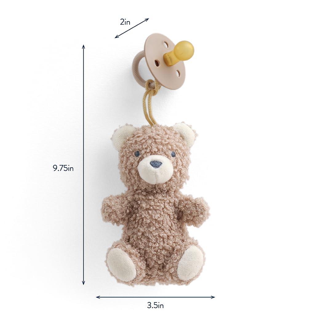 Itzy Ritzy Pacifier & Lovey Set – Natural Rubber Paci with Stuffed Animal Lovey – Detachable Plush Bear Pacifier Holder & Coordinating Natural Rubber Soother, Ideal for Ages 0-6 Months (Bear)