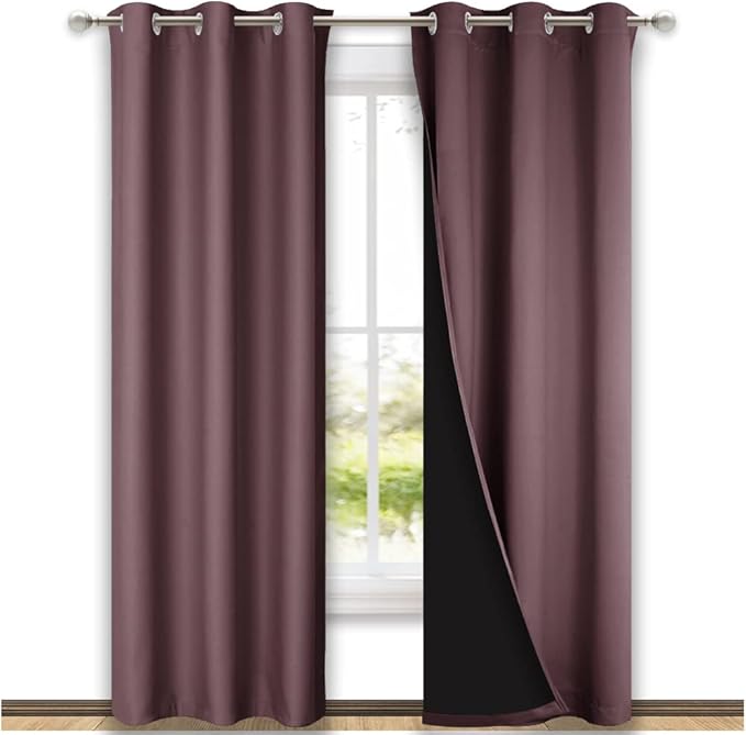 NICETOWN Dry Rose Blackout Curtains 84 inches Long, Full Light Blocking Drapes with Black Liner for Nursery, Thermal Insulated Draperies for Hall, Villa (2 Pieces, 42" Wide Each Panel, Dry Rose)