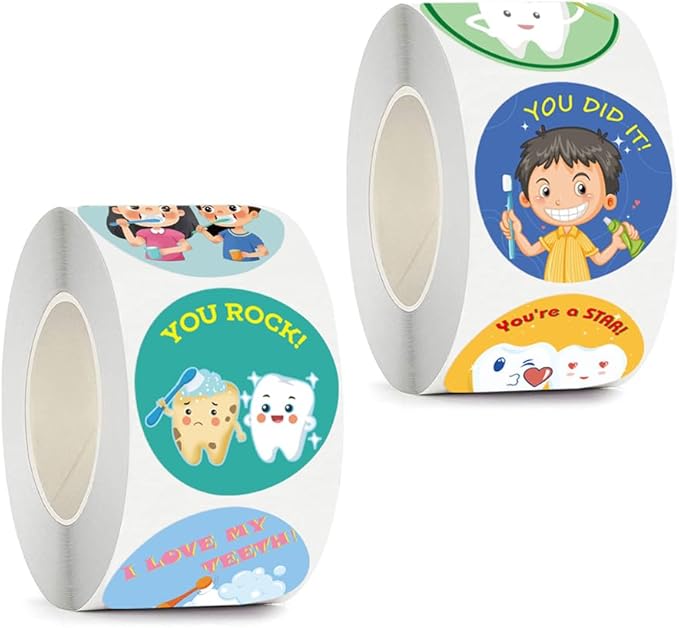 Airgoesin 1000pcs 1.5 inch Tooth Stickers Reward Cute Stickers Dental Reward Gift, Prizes and Giveaways for Teacher Reward School Supplies Incentives Cartoon Party Favor Sticker (16 Styles)