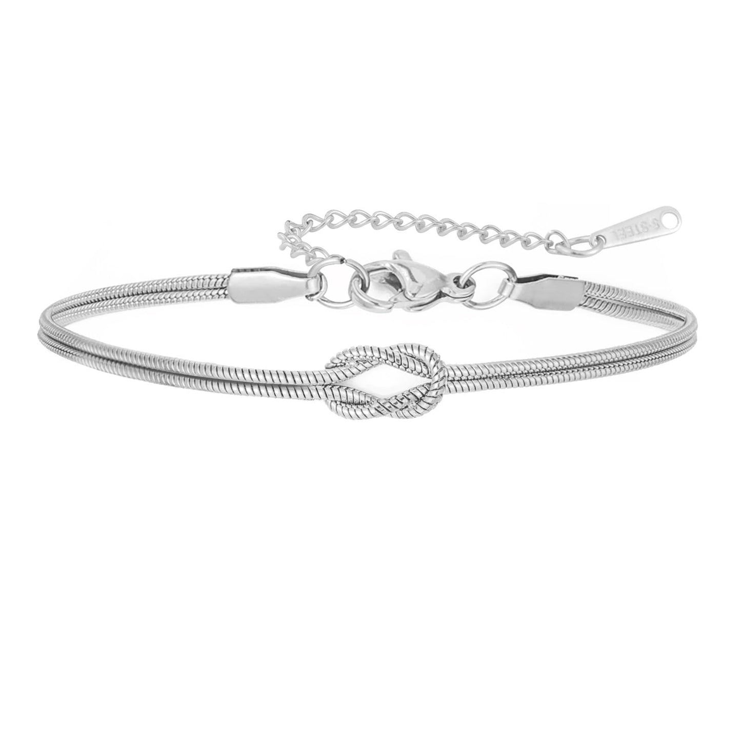 Amaxer Adjustable True Love's Knot Bracelet Stainless Steel Snake Chain Romantic Symbol Jewelry for Women Men (silver)