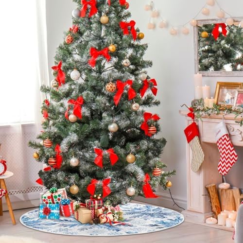 Christmas Tree Skirt 48 inch Blue Snowflakes White Xmas Xmas Tree Skirt Large Holiday Party Tree Mat Rustic Christmas Decorations New Year Xmas Ornaments
