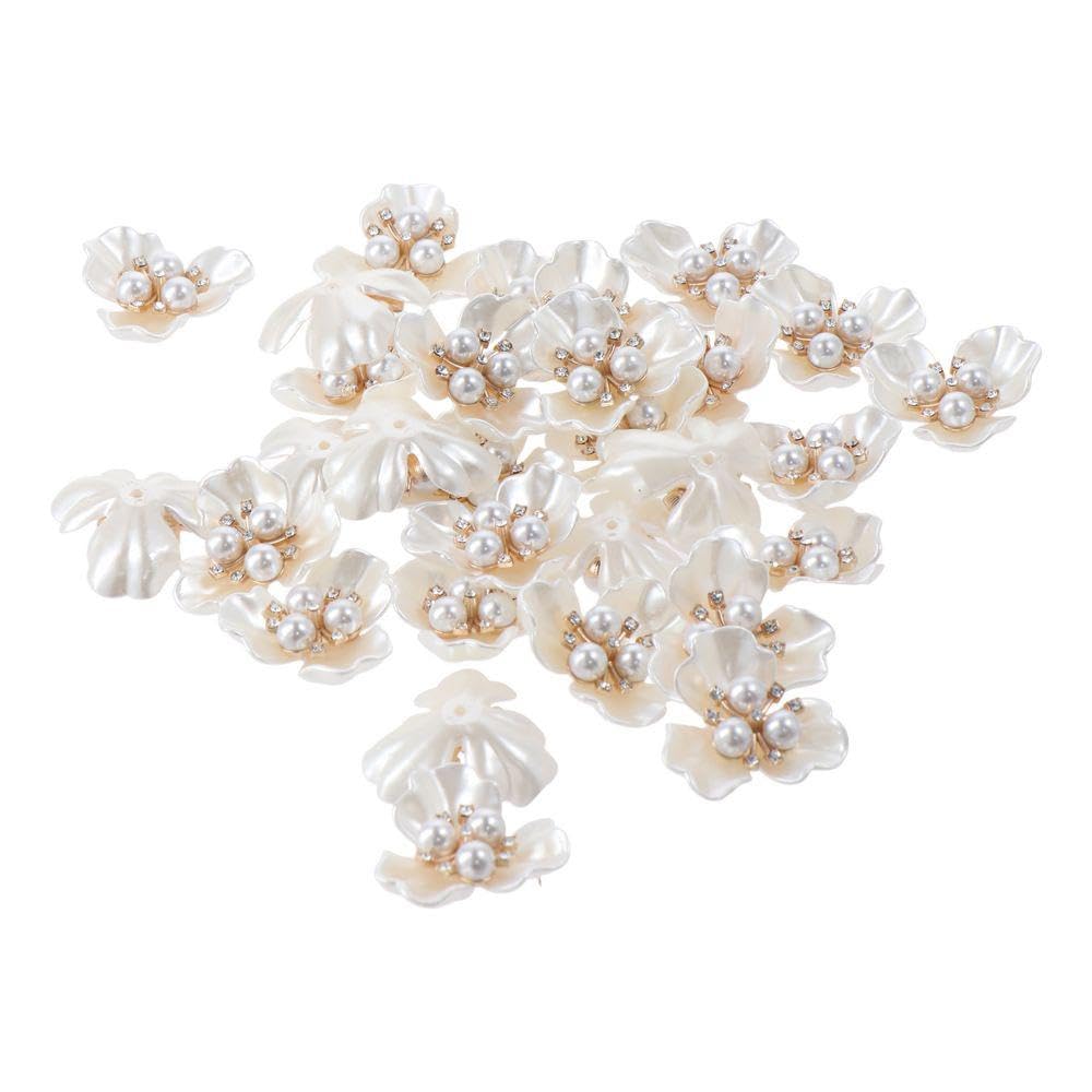 diyhub 30Pcs Rhinestone Pearl Embellishments Faux Pearl Flower Buttons Flatback Beads for Jewelry Making