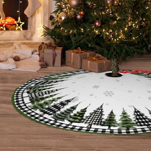 Christmas Tree Skirt 36inch Green Buffalo Plaid Farmhouse Decor