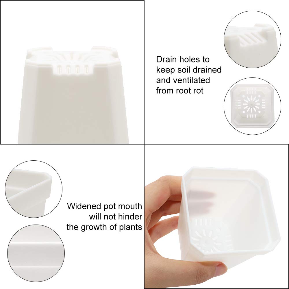foxany 30 Pcs 3" Nursery Pot, Thick Plastic Square Flower Planting Pots, Plant Seedling Pots, 30 Seed Starting Pots with 30 Saucers - White