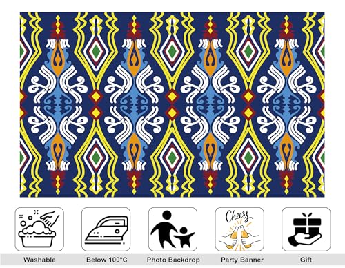 8x8ft Ethnic Geometric Backdrop Navy Yellow Tribal Pattern Photography Background for Mexican Themed Party and Art Display Wall Decorations Tapestry Photo Booth Props - size: 8x8ft