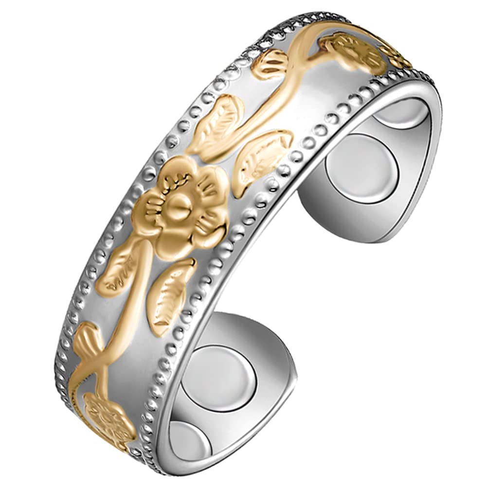 Vicmag Copper Magnetic for Women Men 100% Solid Pure Copper Adjustable with Gift Box (Gold and silver plum copper)