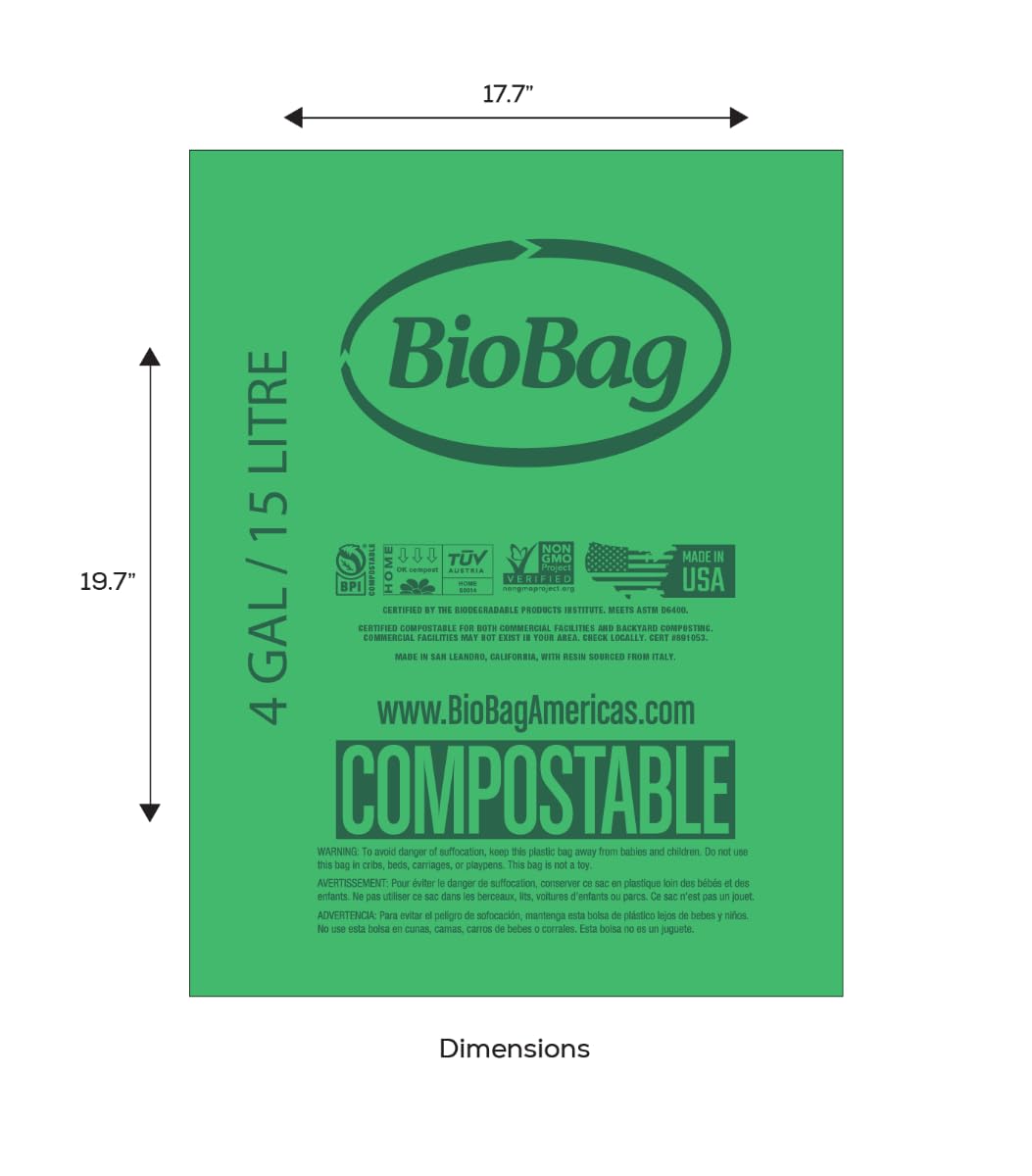 4 Gallon Compostable Trash Bags by BioBag (75 Count)