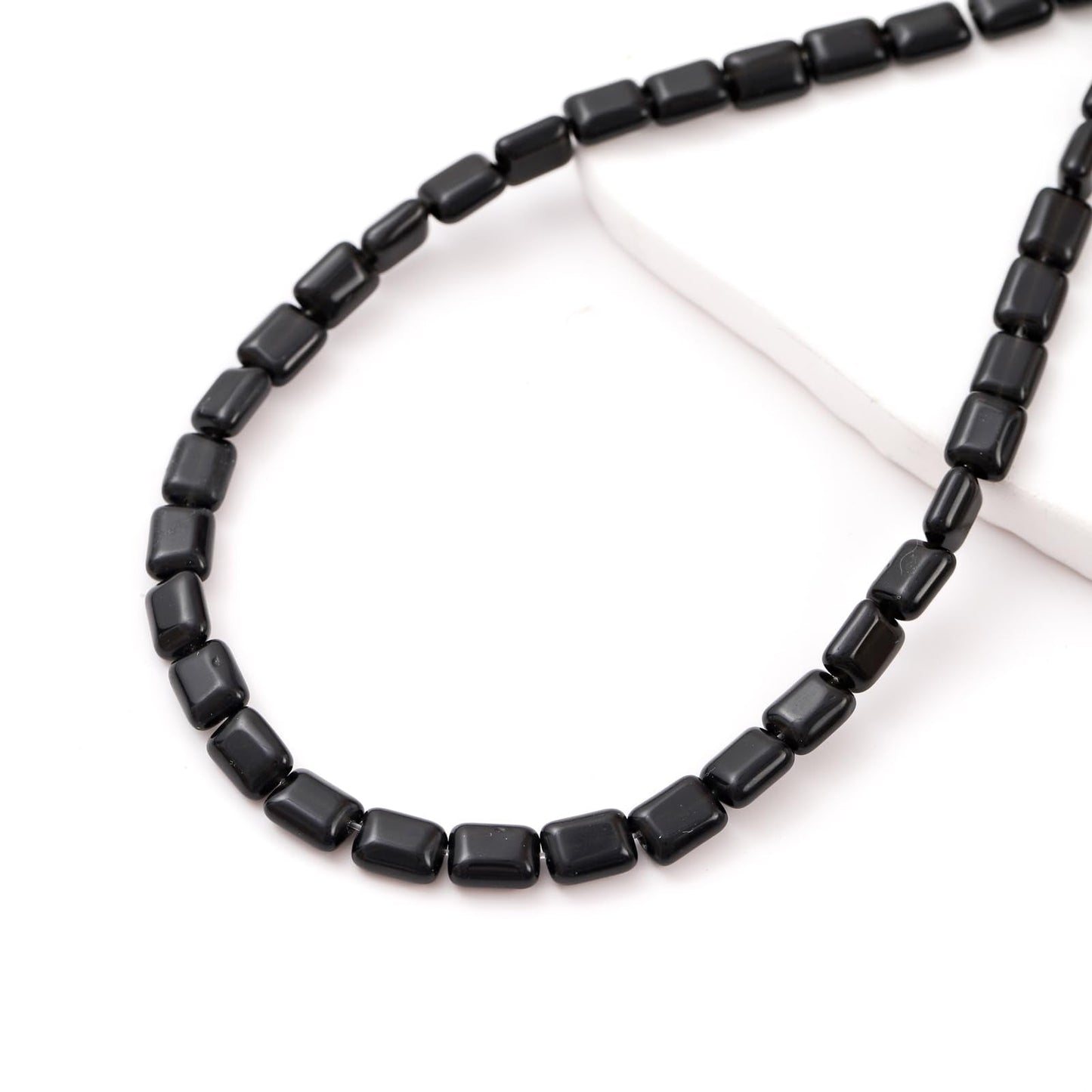 6×8mm Natural Black Agate Flat Square Stone Beads Rectangle Healing Crystals Loose Gemstone Beads for Jewelry Making DIY Bracelets Necklaces