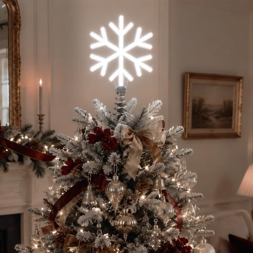 Christmas Snowflake Tree Topper Lighted, USB or Battery Operated, White