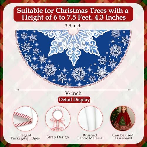 Blue Snowflake Christmas Tree Skirt 36 Inch, Blue Christmas Decorations, Winter Snowflake Xmas Tree Skirt for Home Xmas Party Winter Holiday Decor