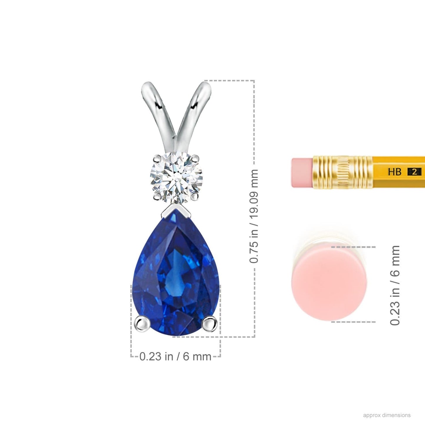 Angara Natural Blue Sapphire Solitaire Pendant for Women | Prong-Set Blue Sapphire Teardrop V-Bale Pendant with Diamond in White Gold | September Birthday, Gemstone Jewelry Gift | AAA | 6x4mm