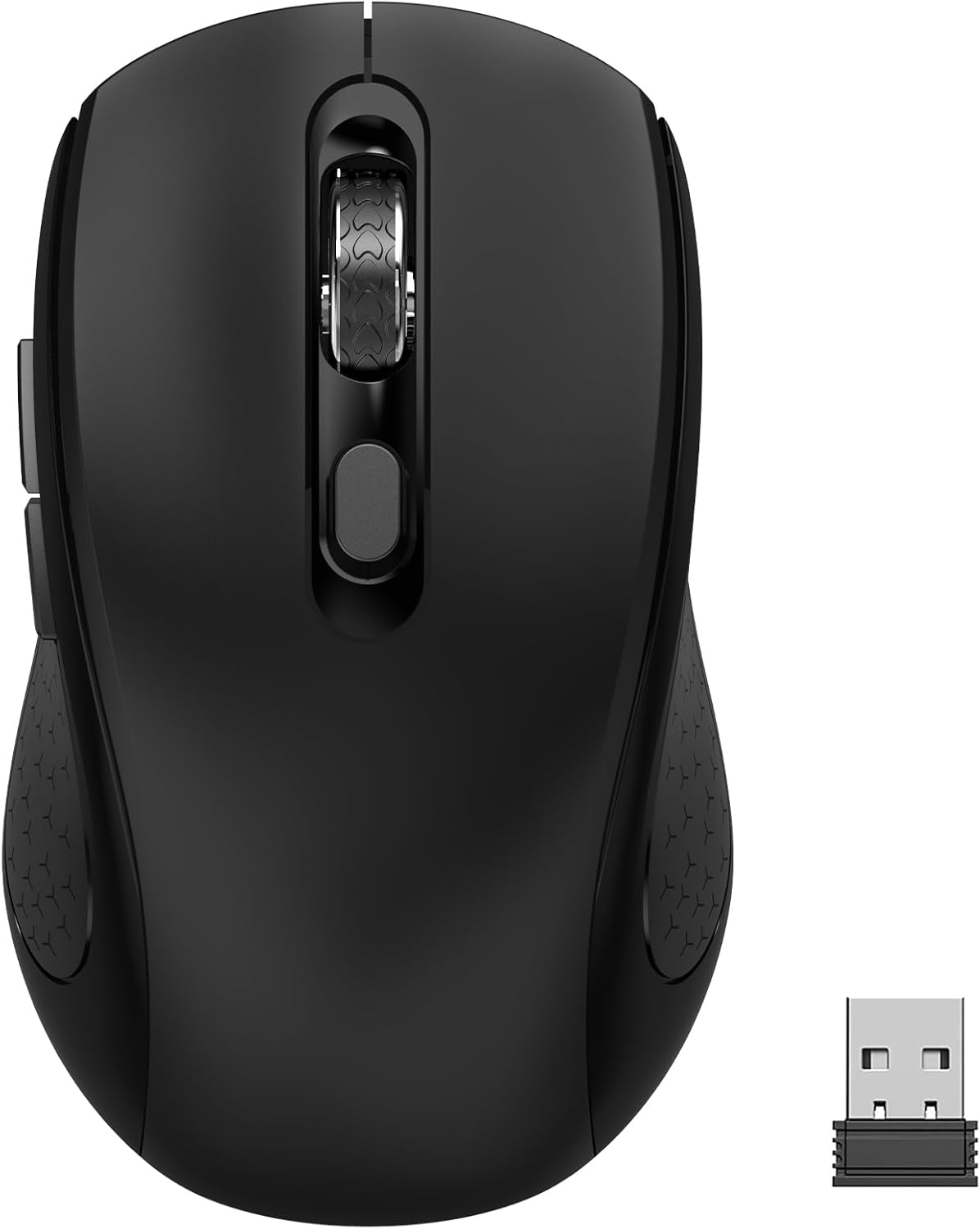Wireless Mouse with Side Buttons for Laptop, PC, Chromebook, Mac, MacBook, Silent Mouse with USB Nano Receiver, 1000/1600/2400 DPI, Anti Slip Roller, 6-Button Ergonomic design No Light Design- Black