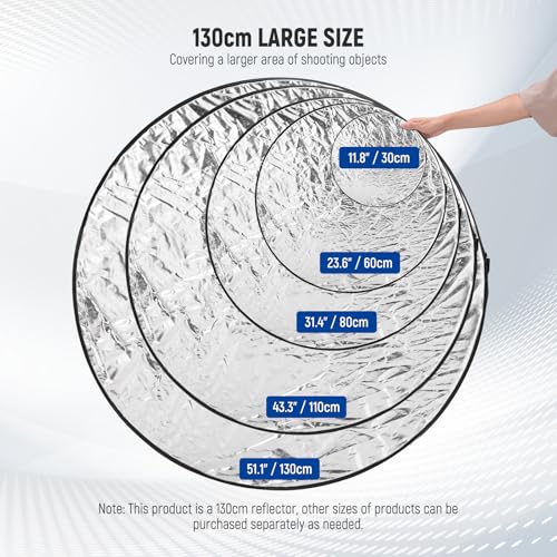 NEEWER 51 Inch/130 Centimeter Light Reflector Diffuser 5 in 1 Collapsible Multi Disc with Bag - Translucent, Silver, Gold, White, and Black for Studio Photography Lighting and Outdoor Lighting - size: 130cm
