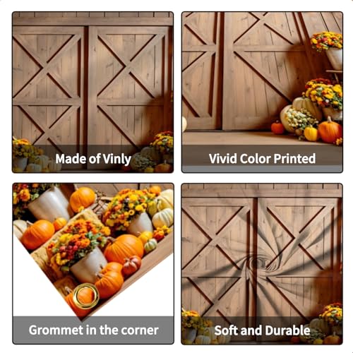 Fall Backdrop 10x8ft Thanksgiving Autumn Harvest Photography Backdrop Pumpkin Maple Leaves Barn Door Background for Friendsgiving Studio Party Banner Photo Booth Props