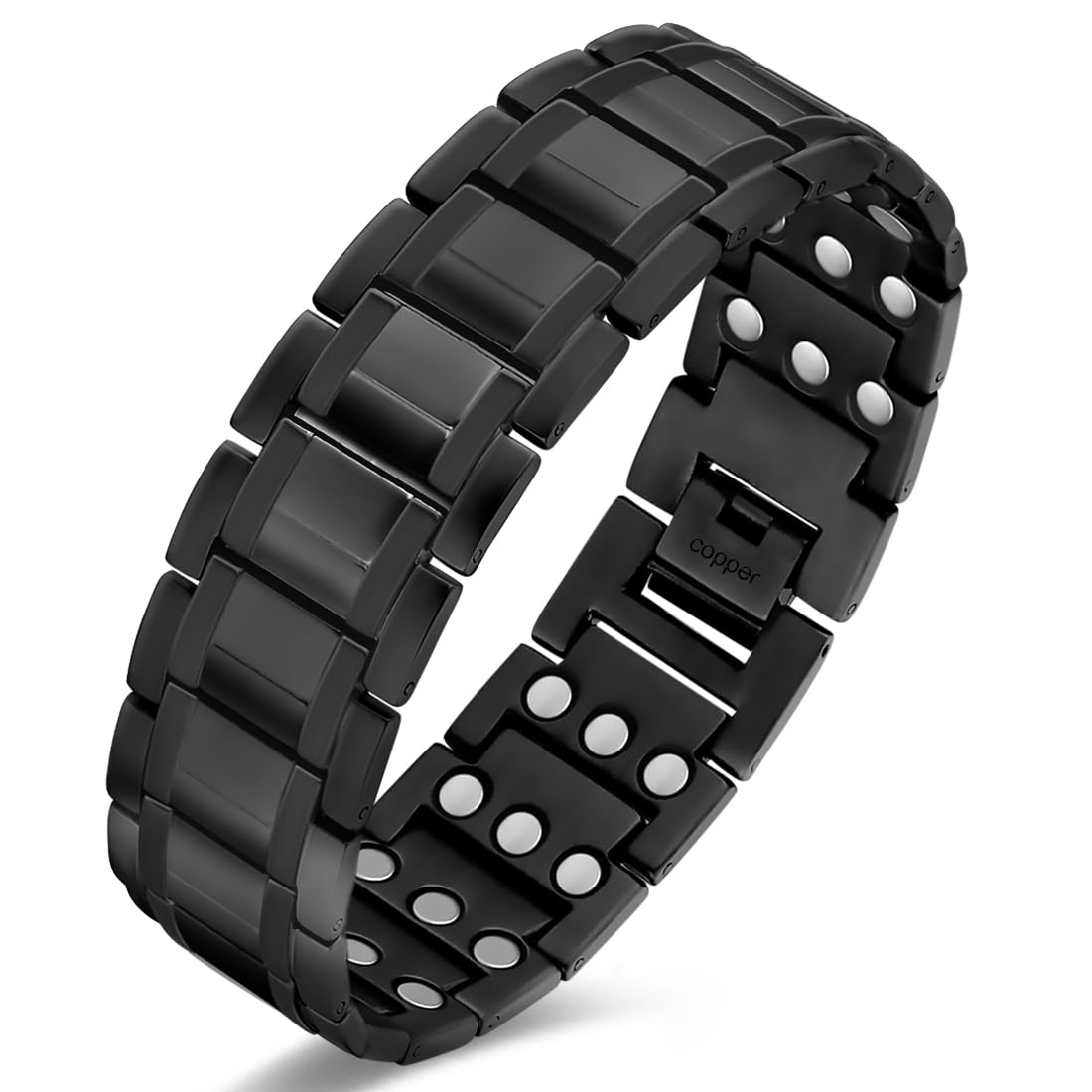 Cigmag Copper Bracelet for Men, Triple Row Magnetic Bracelet with Strength 3800 Gauss Magnets, Adjustable with Sizing Tool (Black)