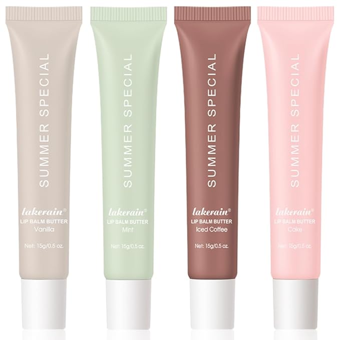Lip Butter Balm for Hydration Shine, Mini Neutrals Set Lip Care Prouct, Moisturizing Tinted Butter Lip Balm Gloss Hydrating Lip Oil for Women (4PCS)