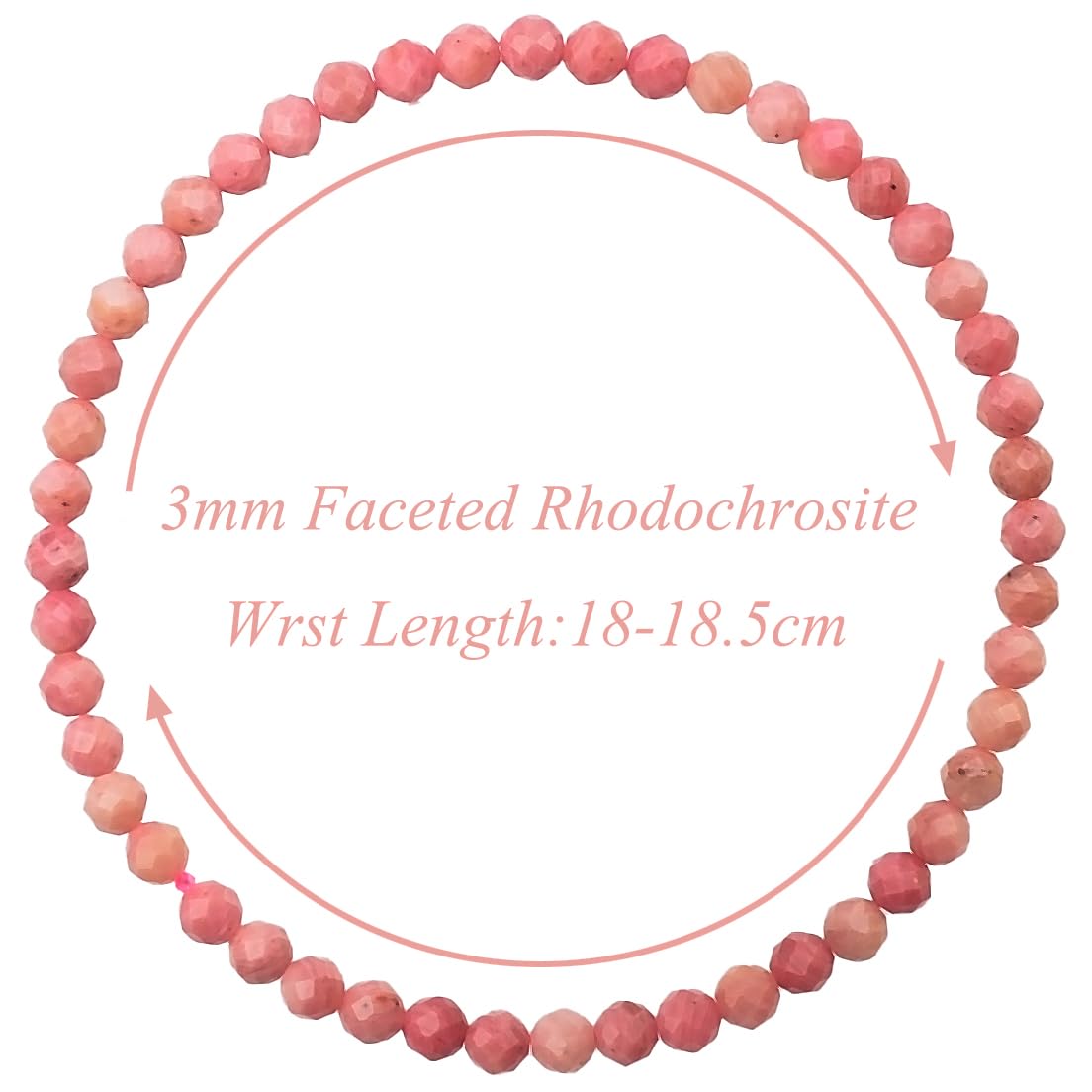 MASSIVE BEADS Natural Genuine Gemstone Beads Healing Crystal Chakra Reiki Jewelry Faceted Round Beads Bracelets (Rhodochrosite, 3mm)
