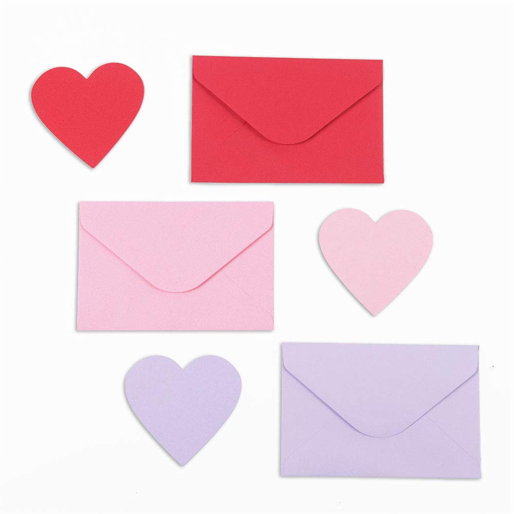 Bubbley 48-Pack Blank Heart Shaped Cutout DIY Greeting Cards for Valentine's Day and Anniversary, Envelopes Included, 3 Colors, 4 x 6 Inches
