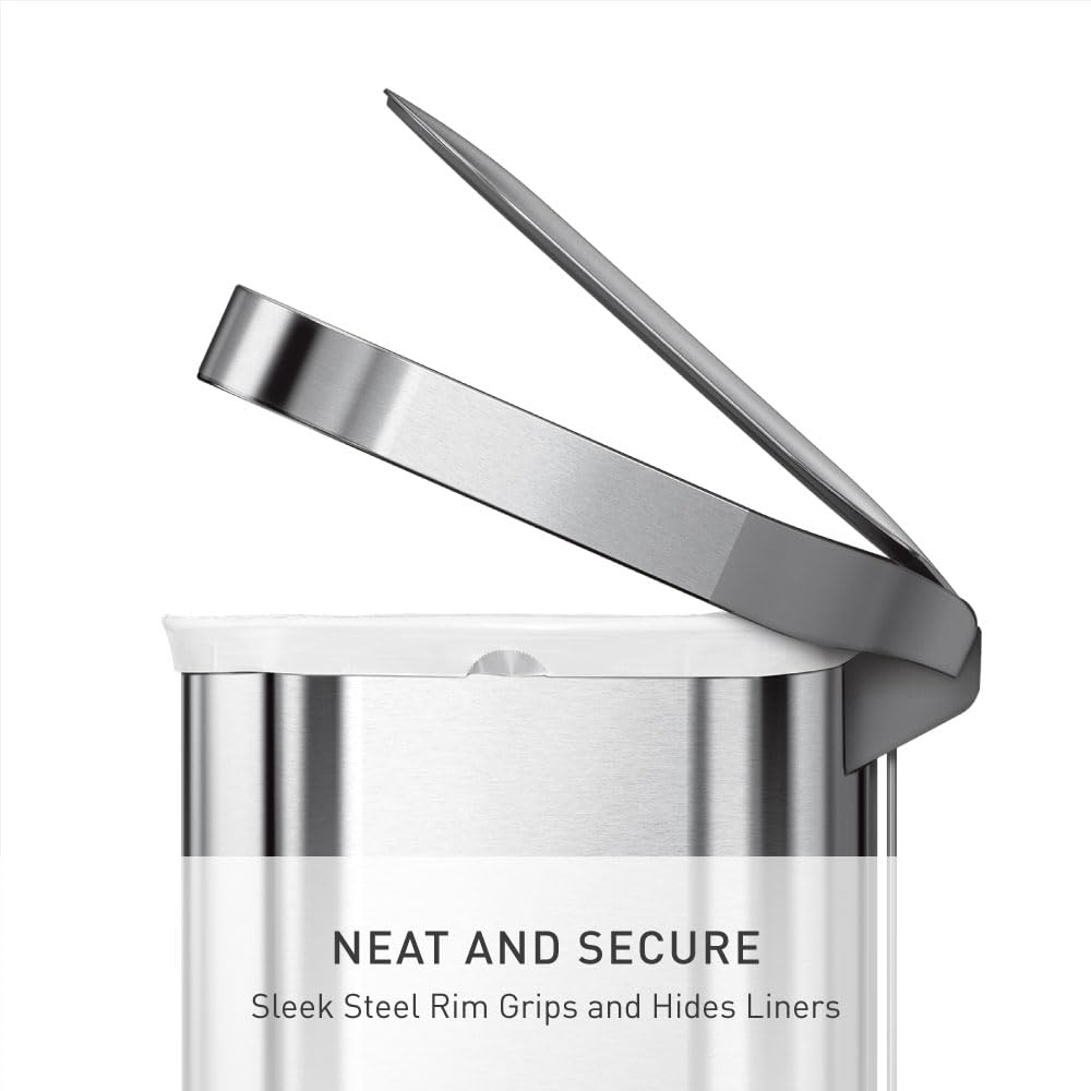 simplehuman 45 Liter / 12 Gallon Slim Hands-Free Kitchen Step Trash Can, Brushed Stainless Steel