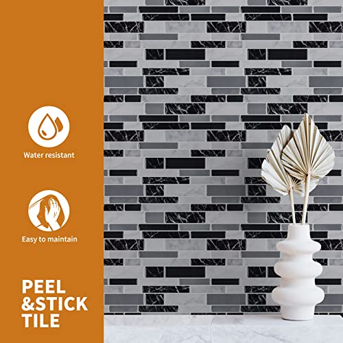 WOWSTAR 10-Sheet Peel and Stick Backsplash Tile for Kitchen Wall, Back Splash Stick On Tiles for Kitchen (12"x 12", Black Marble) - color: Black