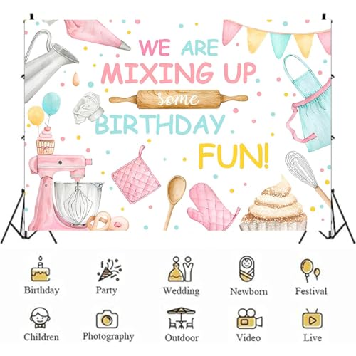 Baking Dessert Cooking Backdrop Kitchen Theme Cooking Birthday Party Decor Background Baby Shower Girls Boys Portrait Cake Table Decor Photoshoot Studio Props (7X5FT) - size: 7X5FT