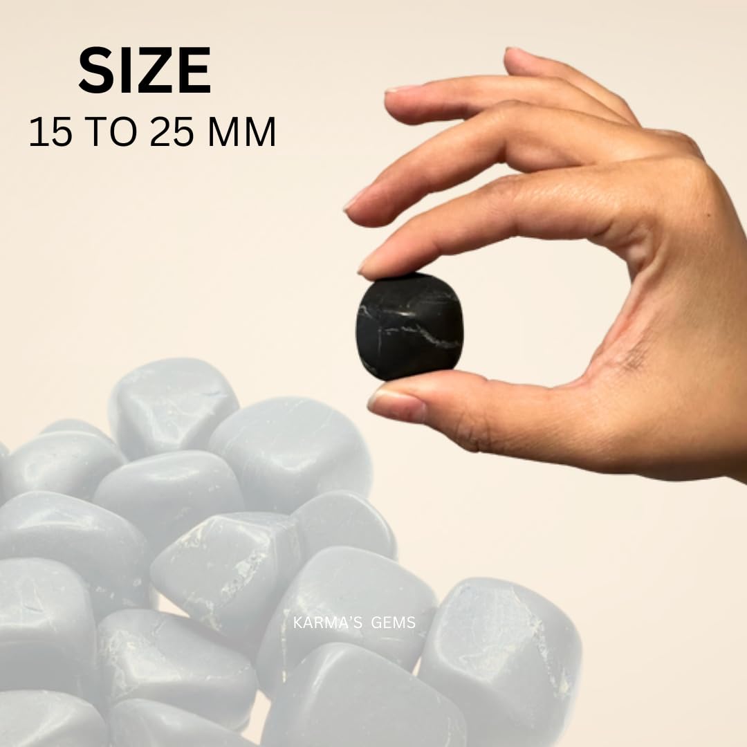 Karma Gems Shungite Tumbled Stones Natural Crystal Kit for Reiki Healing Crystal Polished, Tumble Stones, Chakra Balancing, Reiki Gift, Home Decor (15-25 MM)