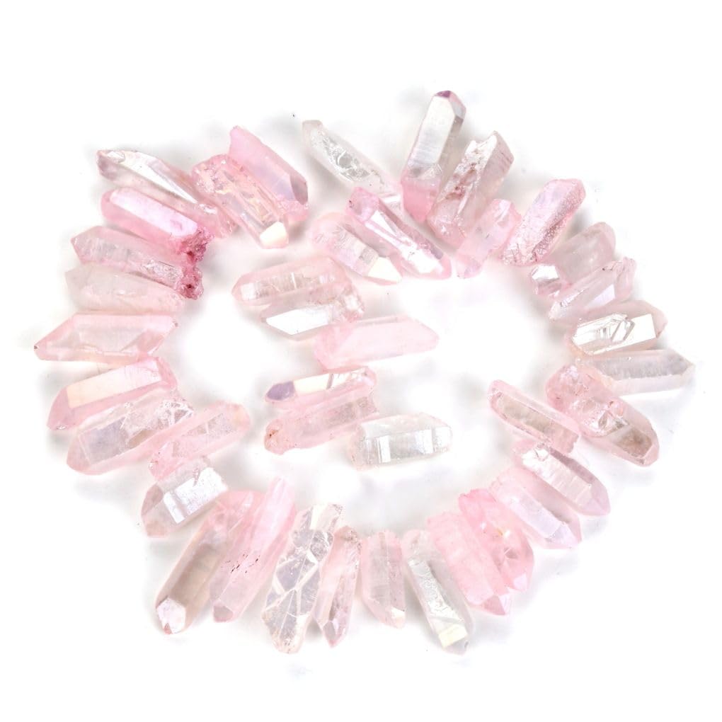 Adabele 15 Inch Natural Raw Healing Crystal Quartz Gemstone Loose Beads Large Drilled Point Rose Pink AB Titanium Coated Chakra Gem Stone Drop Stick GA-E8