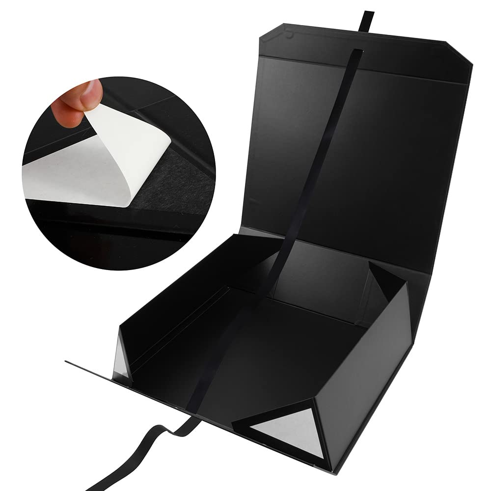 GoooodGift Extra Large Gift Box Black with Ribbon 19x16x6 Inches, Gift Box with Lid Magnetic Closure, Groomsman Proposal Box, Rectangle Collapsible Gift Boxes for Wedding Gown (Matte Black)