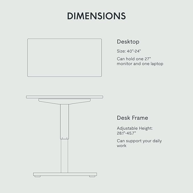 FLEXISPOT EN1 One-Piece Standing Desk, 40 x 24 Inches Large Height Adjustable Desk, Electric Sit Stand Desk Home Office Table Computer Workstation (White Frame + Black Desktop, 2 Packages)