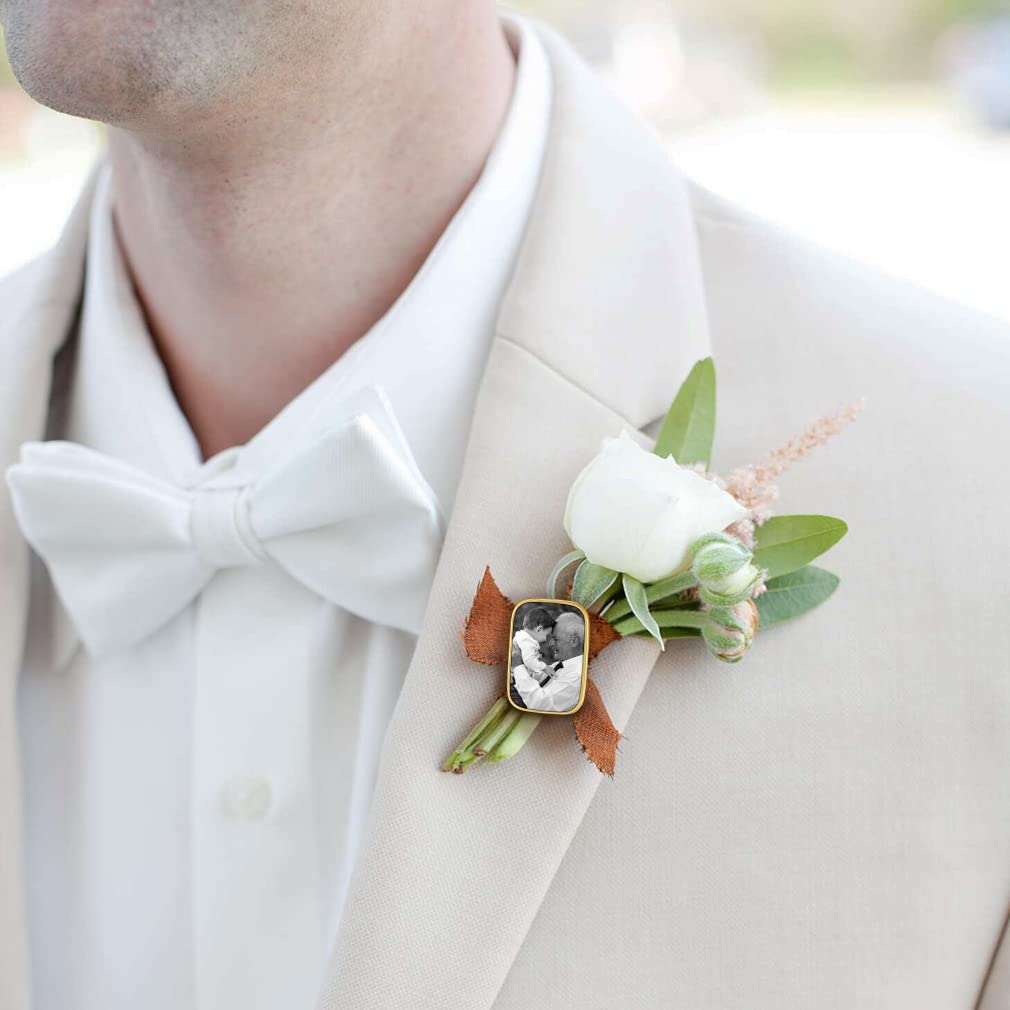 Custom4U Engravable Brooch Photo Wedding Bouquet Charm Memorial Keepsake Boutonniere Pin Customized Memorial Gift for Mother of Bride Groom Or Flowers