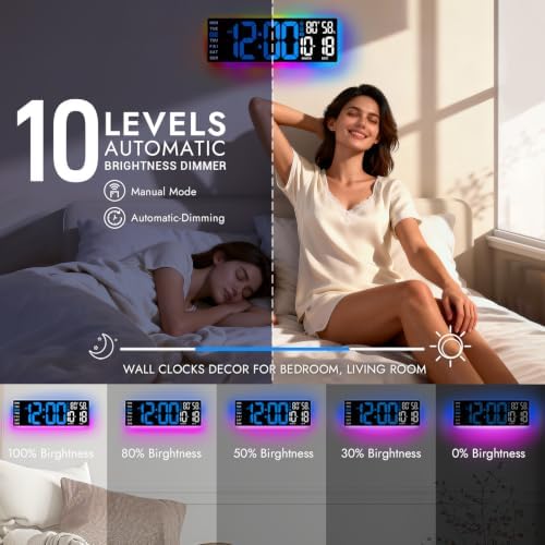 16.5" Large Digital Wall Clock with Blue LED Display & Backlight, Remote