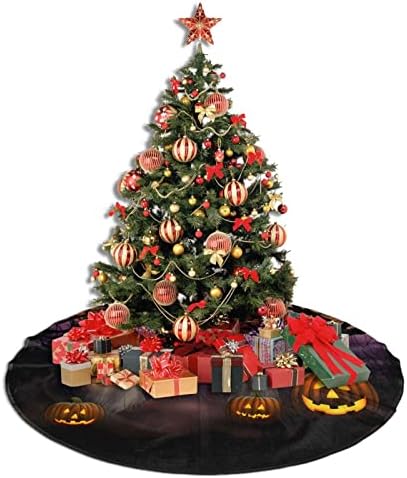 Halloween Funny Pumpkin Trees House Christmas Trees Skirts 36", Halloween Xmas Tree Cloth Mats for Holiday Party Decor Gift