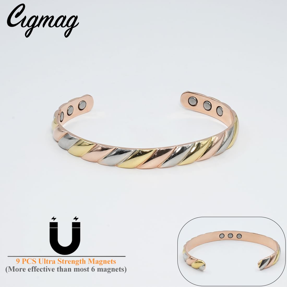 Cigmag Copper Bracelets for Women Pure Copper Bracelet Cuff Bangle Strength Magnet Adjustable