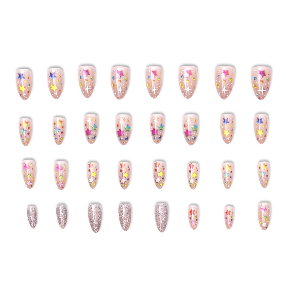 YN Young Nails Press On Nails - Glue On Fake Nails for Women,Medium Oval Shape, Includes Nail Glue, File, Tabs, Quick and Easy Application (Rainbow Orbit)