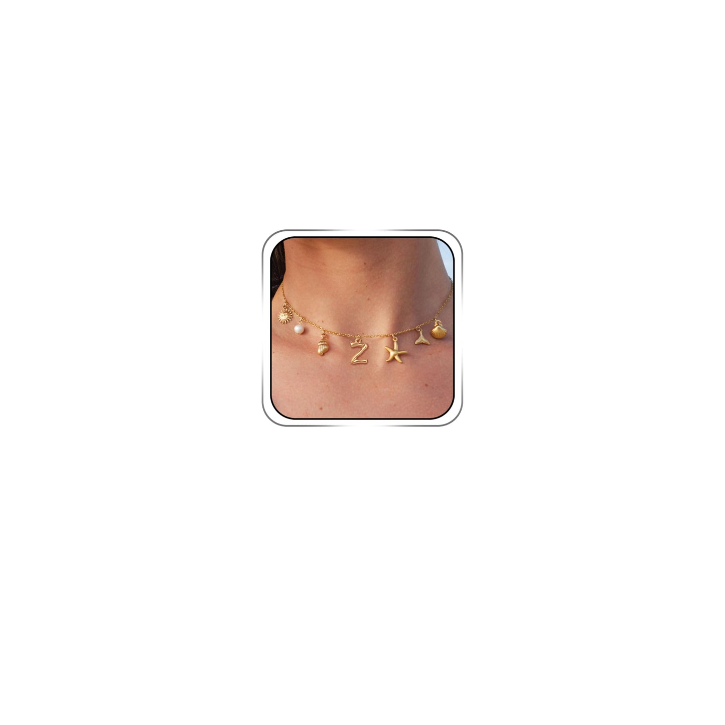 JALZEMPL Initial Charm Necklace For Women Shell Seashell Summer Beach Letter 14K Gold Plated Pendant Starfish Surfer Boho Jewelry Gifts (Z)
